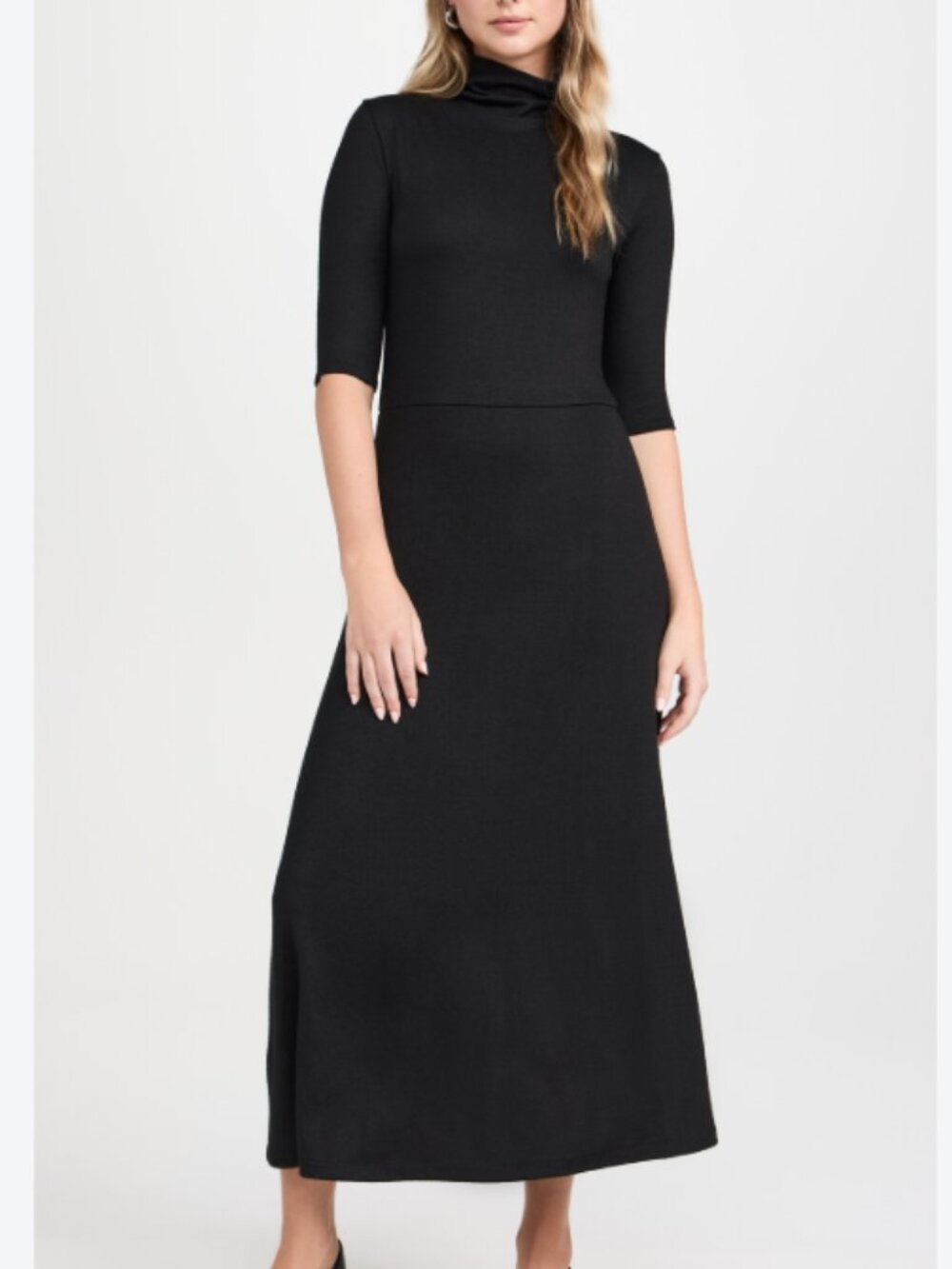 Vince Elbow-Sleeve Turtleneck Dress black sweater dress l large maxi long